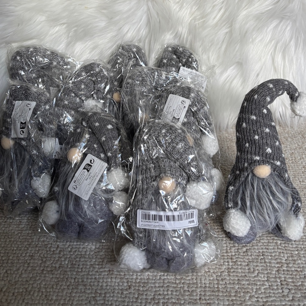 Gray and White Gnome Plush Decor set of 10.